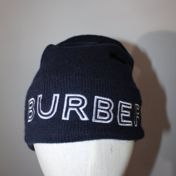 NWT Burberry Intarsia Embroidered Logo  Beanie Cap Knit 100% Cashmere One Size main image 8